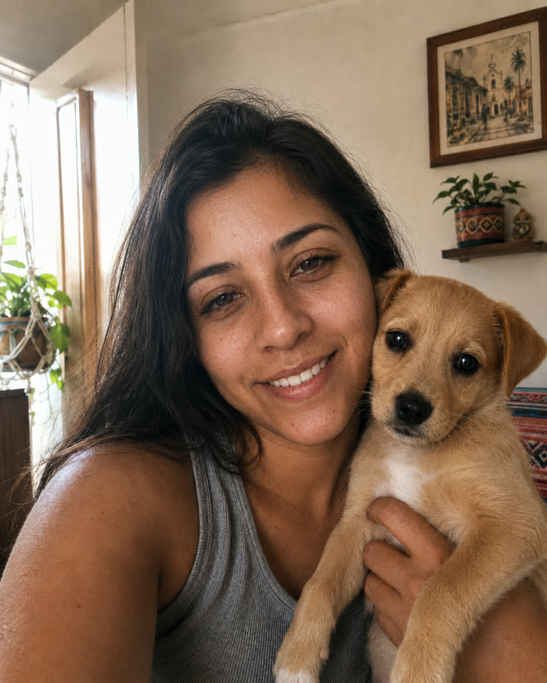 Camila con su cachorrita Luna